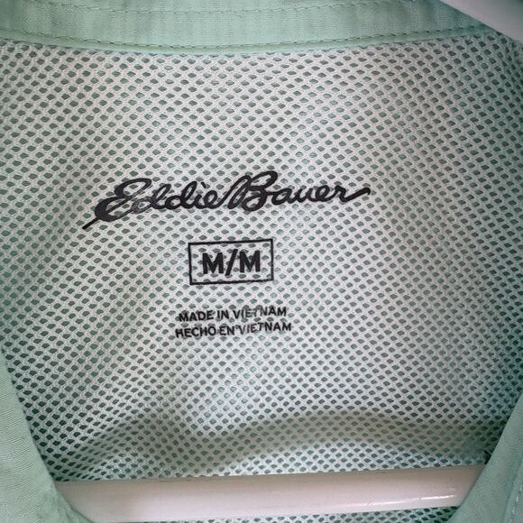 Eddie Bauer Tech Woven Shirt Mens Medium Teal Blue Short Sleeve Fishing Vented - Picture 5 of 16